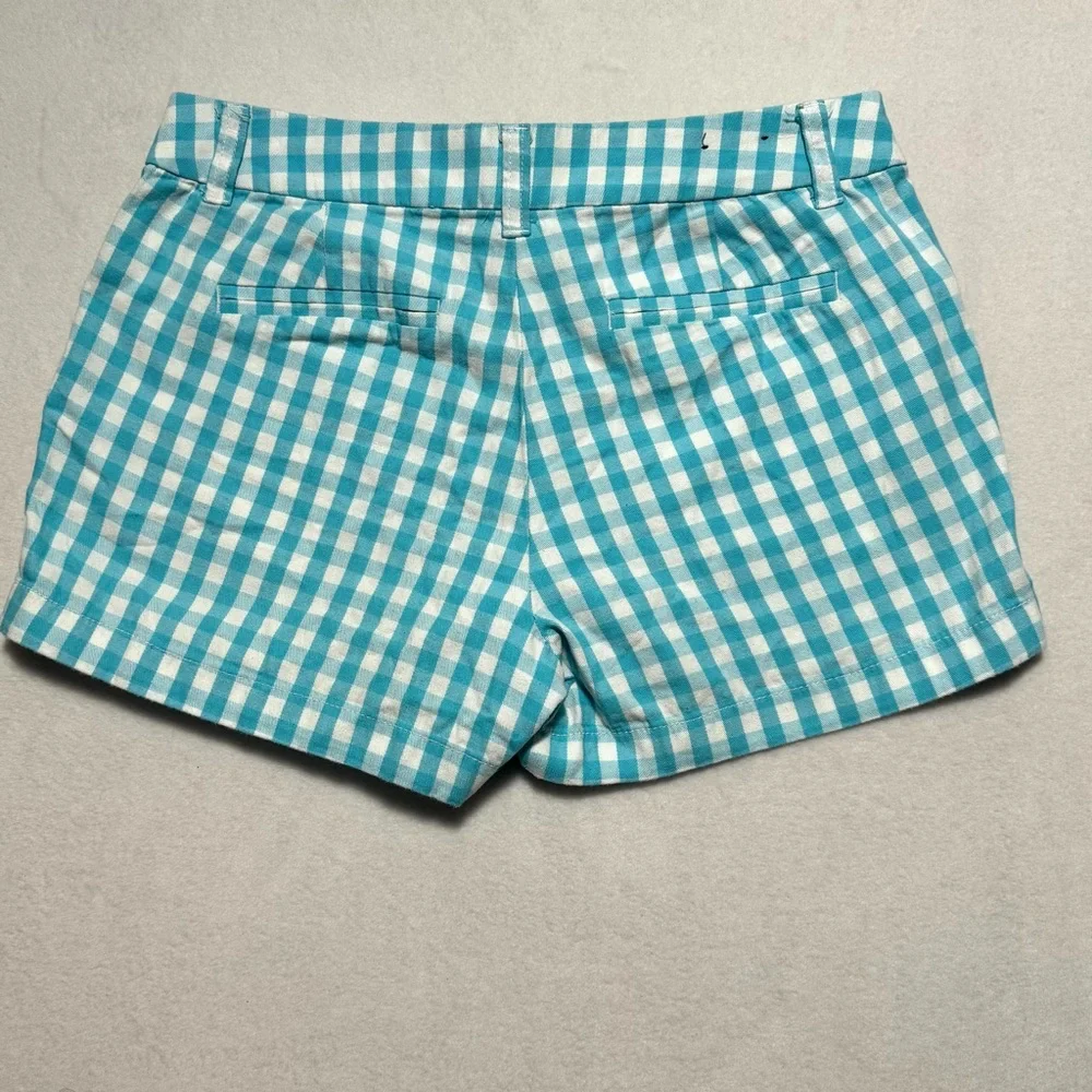 J. Crew Cotton Gingham Aqua & White Short Size 2 - Picture 4 of 11